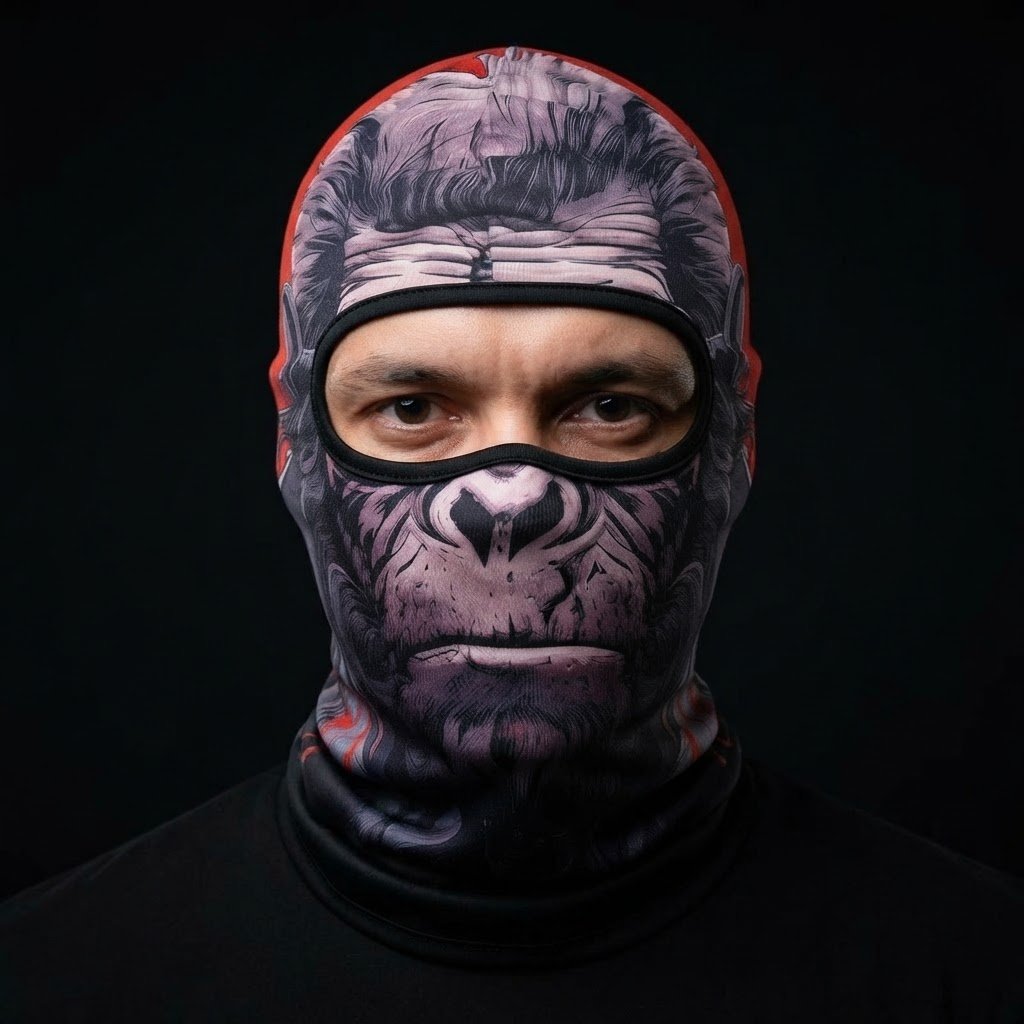 Gorilla WC-32 3D printed balaclava worn by a model – front view