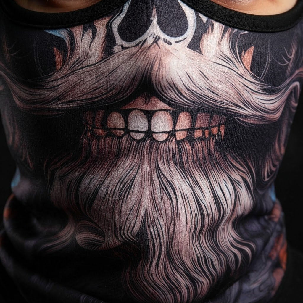 Silver Beard Skull SB-03 3D printed balaclava – close-up of the printed design