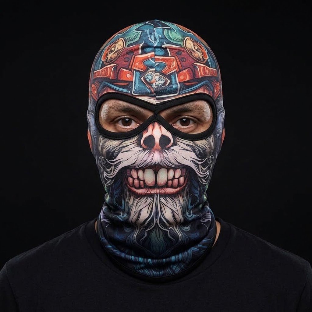 Mosaic Skull SB-04 3D printed balaclava worn by a model – front view