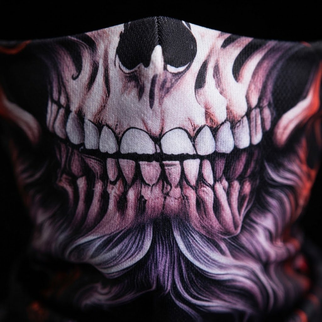 Violet Skull SB-06 3D printed balaclava – close-up of the printed design