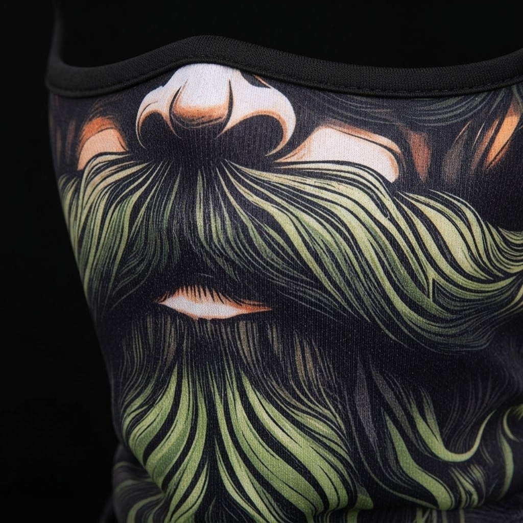 Green Beard Rider SB-07 3D printed balaclava – close-up of the printed design