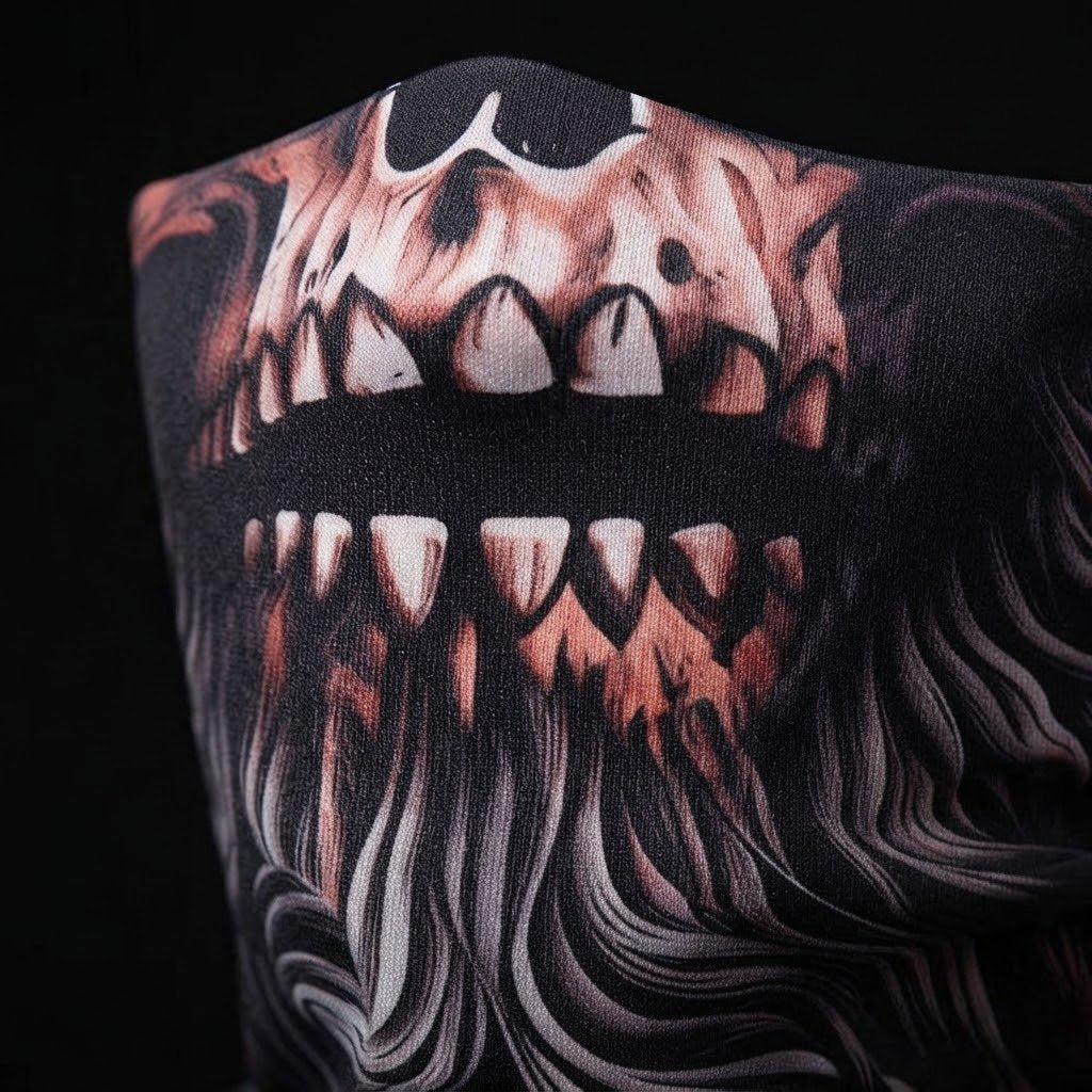 Red Cap Skull SB-08 3D printed balaclava – close-up of the printed design