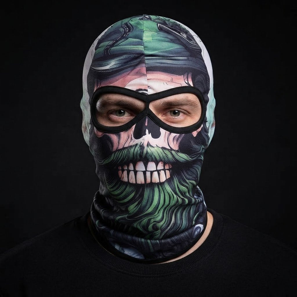 Toxic Skull SB-09 3D printed balaclava worn by a model – front view