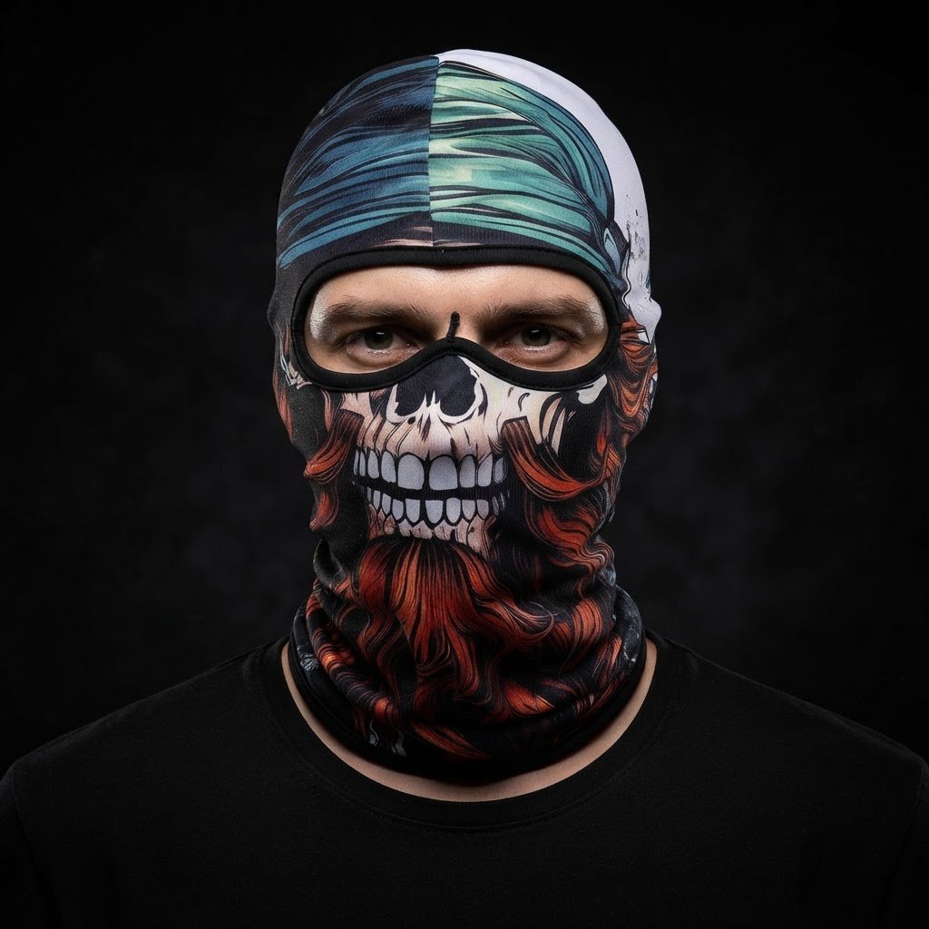 Ginger Skull SB-10 3D printed balaclava worn by a model – front view