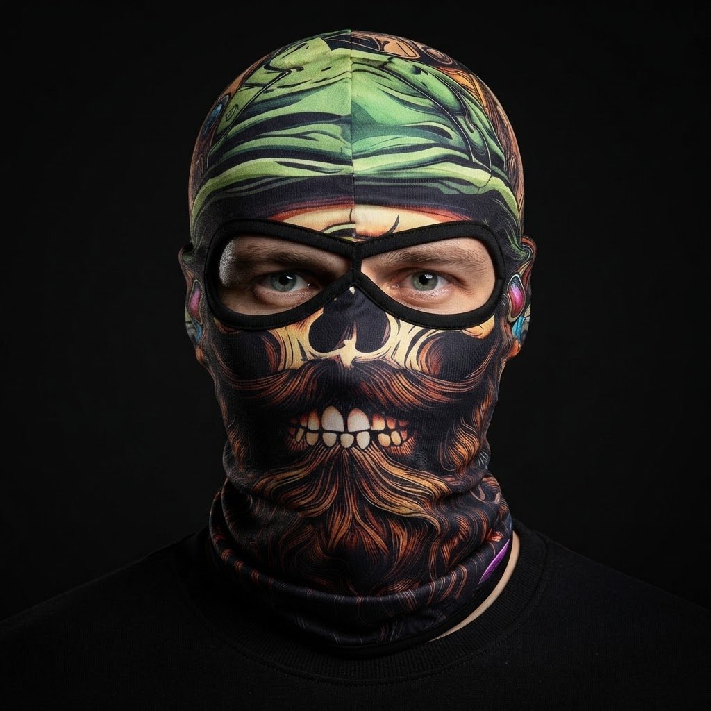 Jungle Skull SB-12 3D printed balaclava worn by a model – front view
