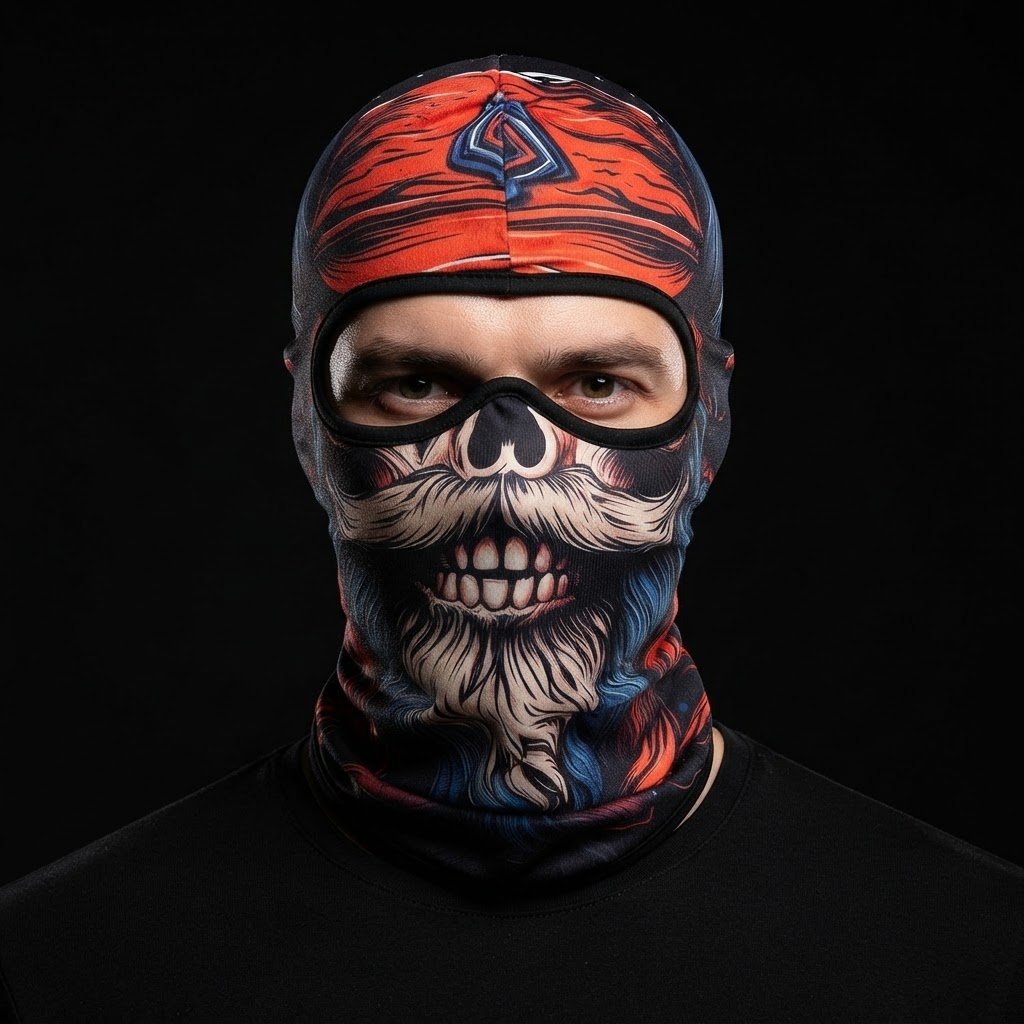 Bone Skull SB-13 3D printed balaclava worn by a model – front view