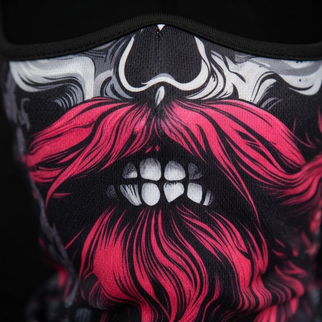 Pink Bandana Skull SB-15 3D printed balaclava – close-up of the printed design