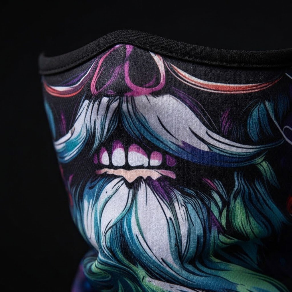 Rainbow Skull SB-18 3D printed balaclava – close-up of the printed design