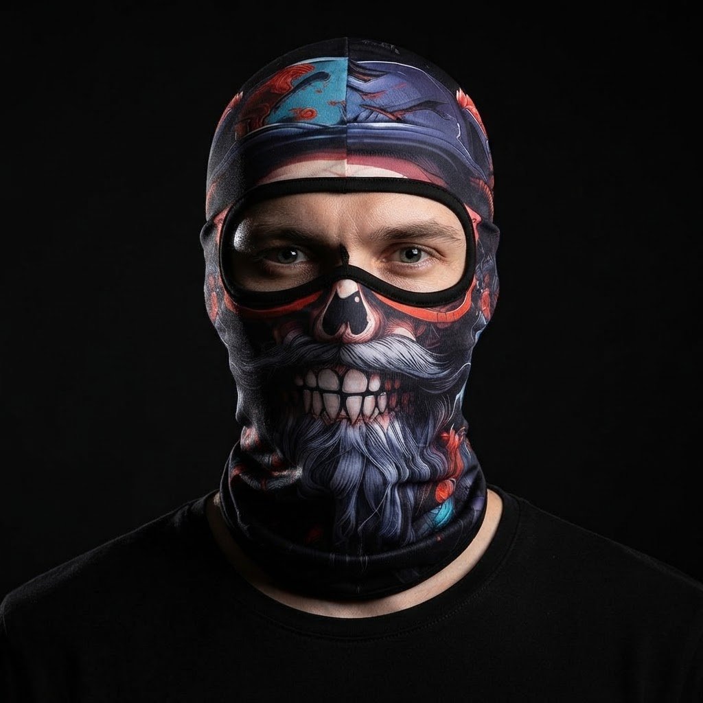 Shadow Skull SB-19 3D printed balaclava worn by a model – front view