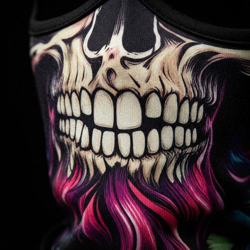 Candy Skull SB-20 3D printed balaclava – close-up of the printed design