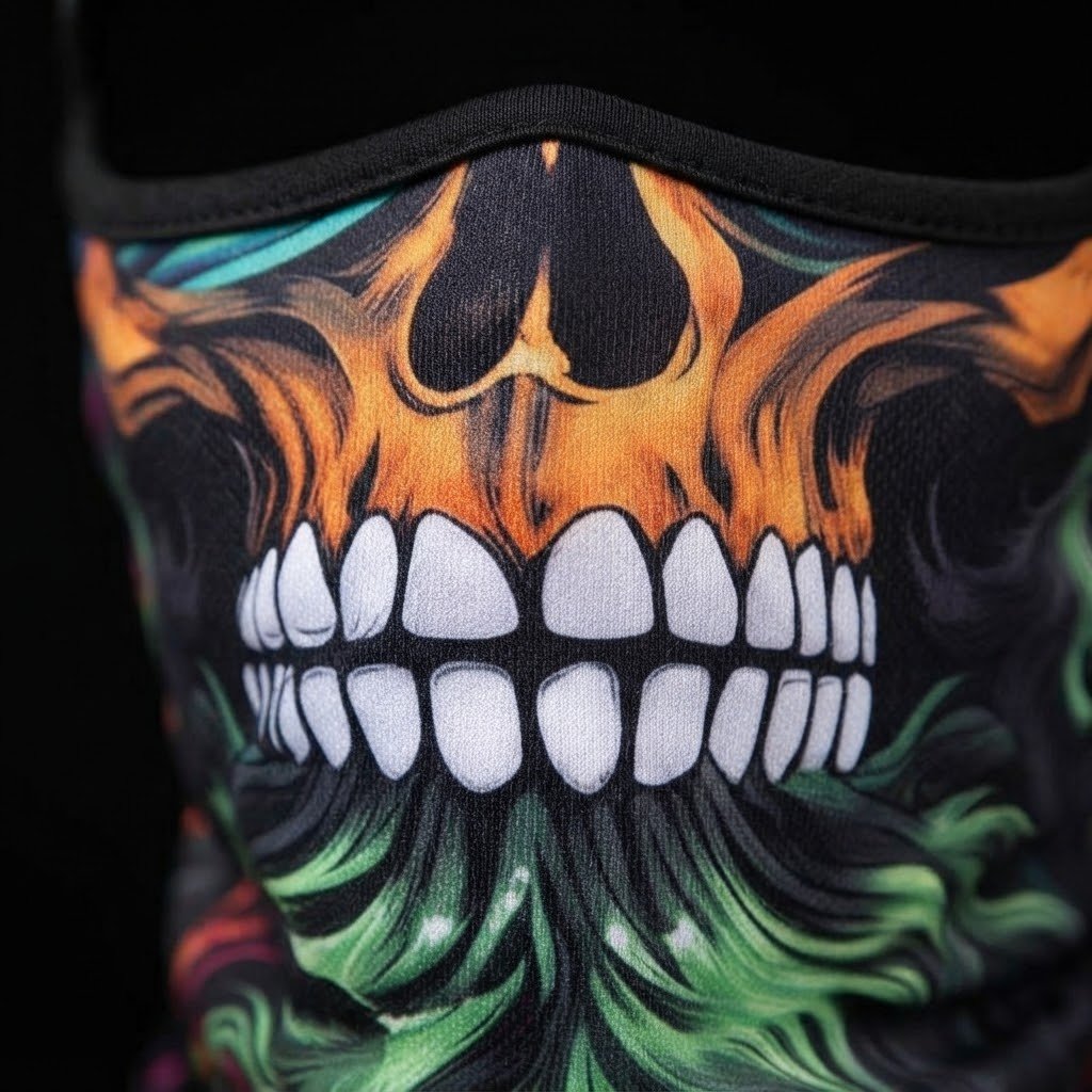 Neon Skull SB-21 3D printed balaclava – close-up of the printed design
