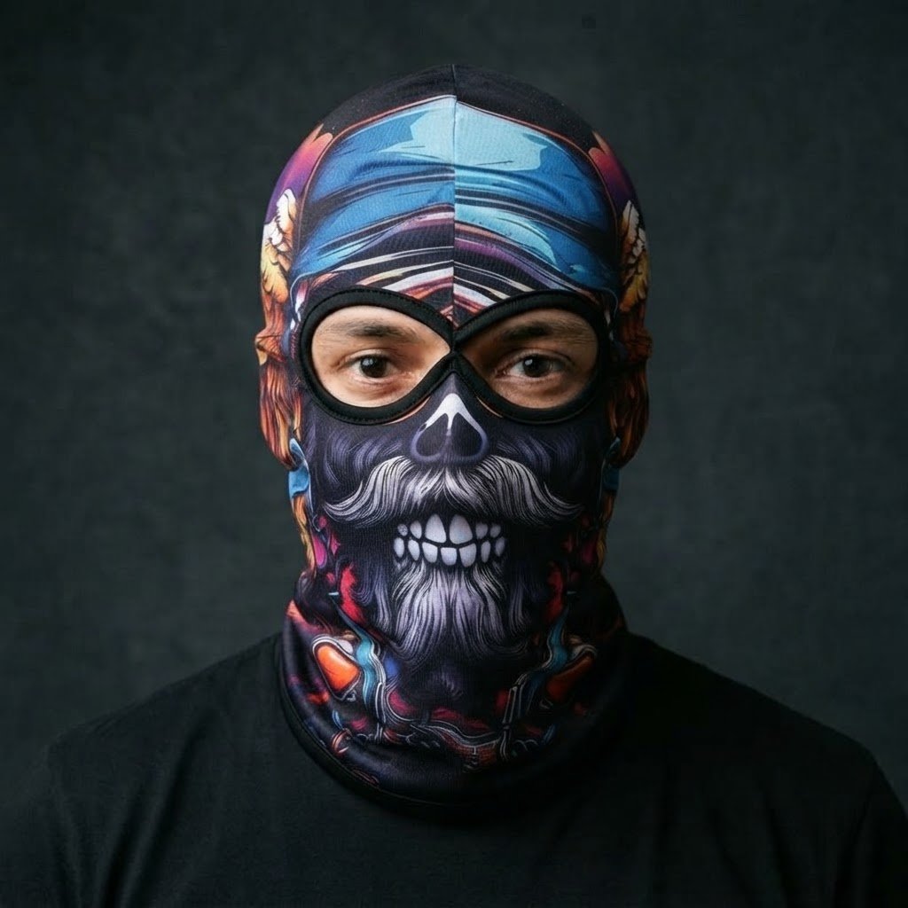 Night Skull SB-22 3D printed balaclava worn by a model – front view
