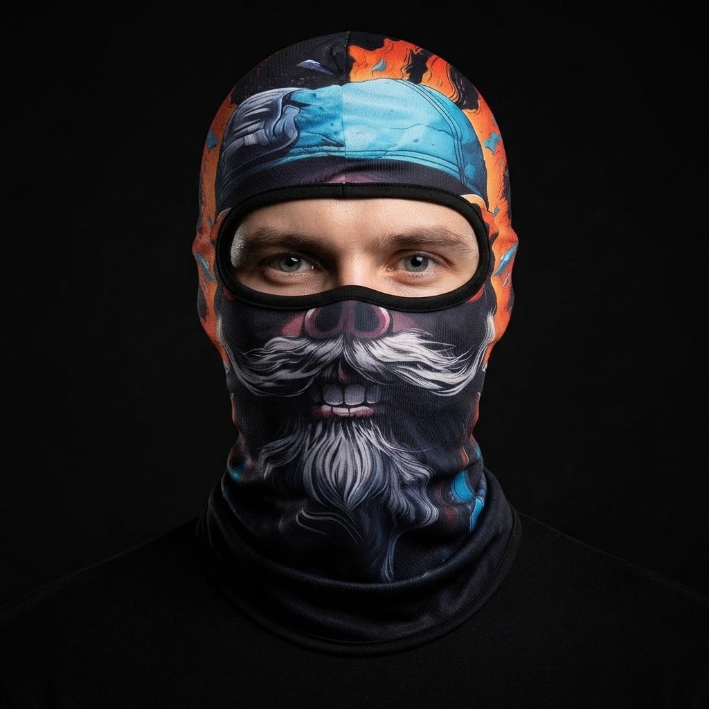 Skull Captain SB-23 3D printed balaclava worn by a model – front view