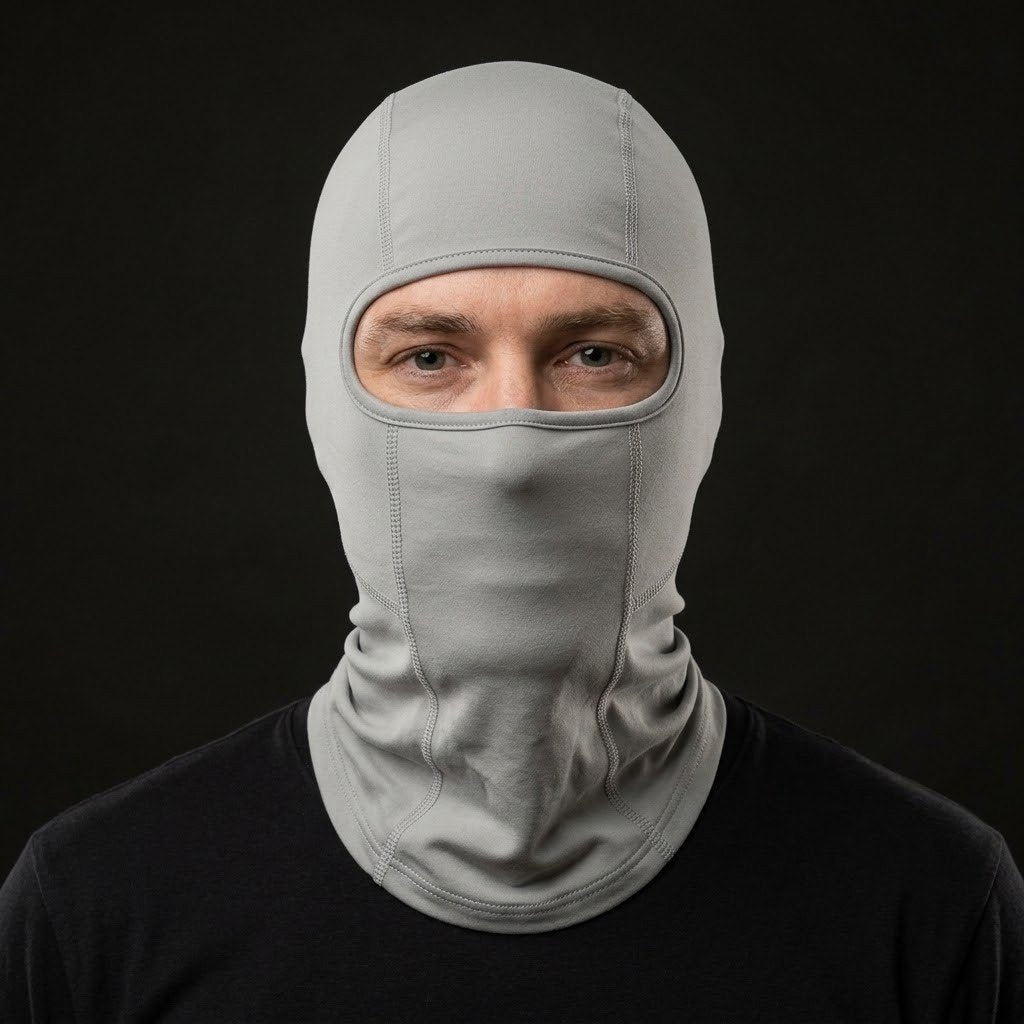 HeatWave Grey Long HW-01 balaclava, front view