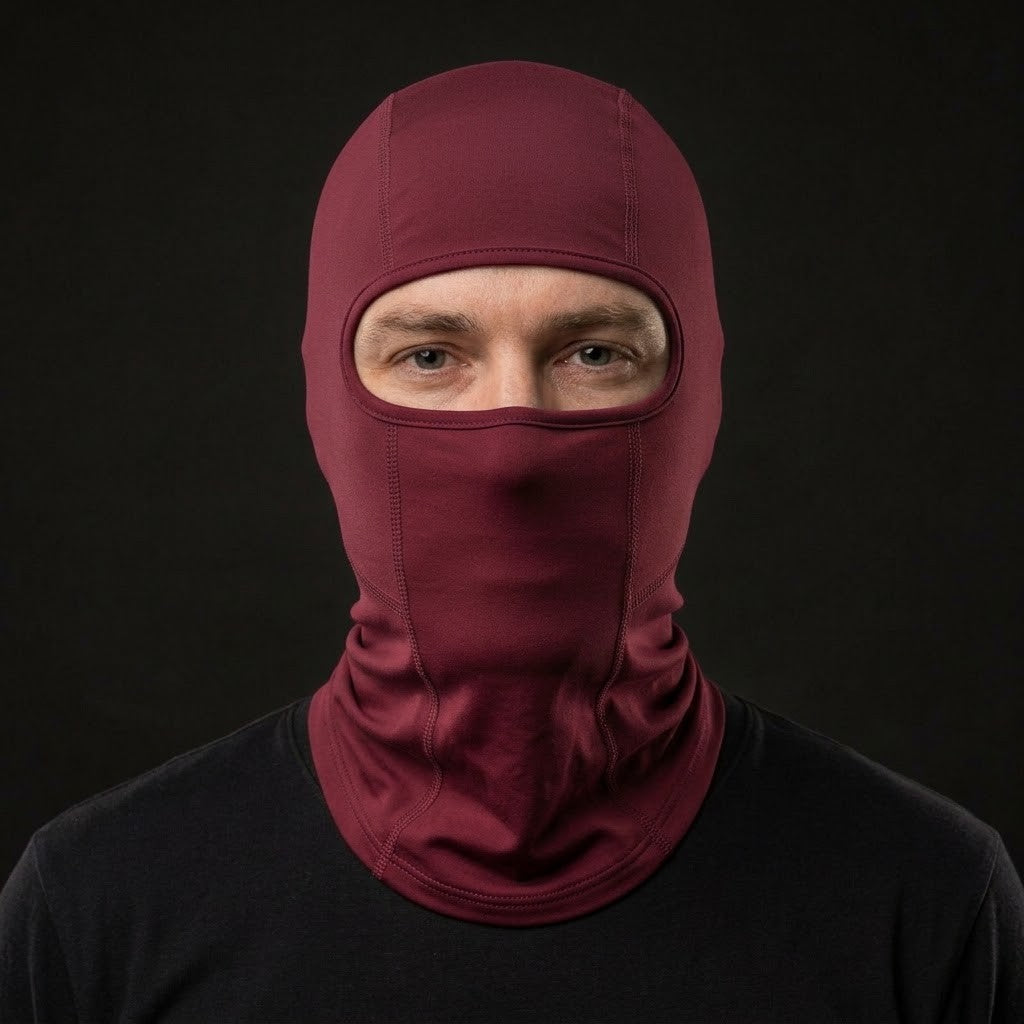 HeatWave Burgundy Long HW-04 color-changing balaclava front view