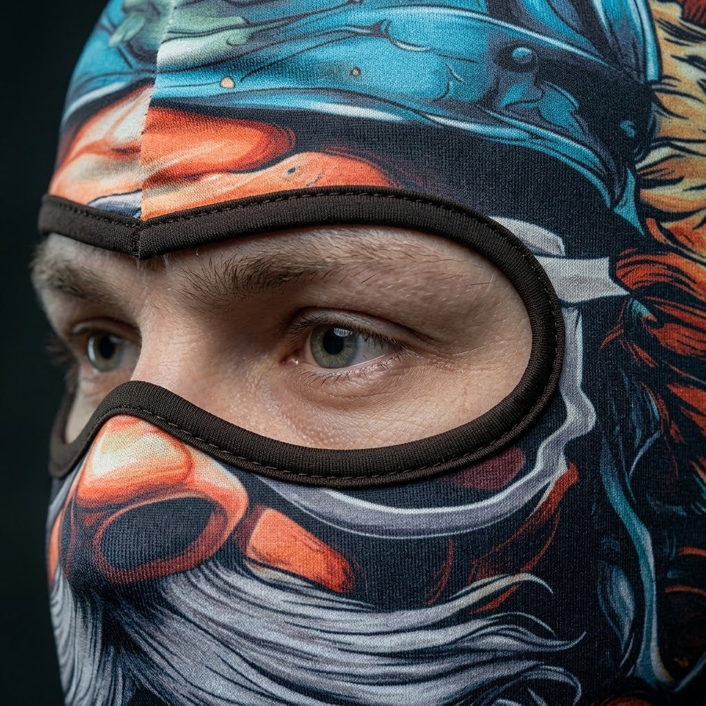 Old Pirate Skull SB-17 3D printed balaclava – close-up of the printed design