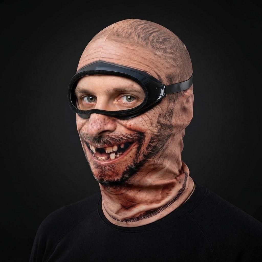 Goggle Grandpa SF-24 3D printed balaclava worn by a model – side view