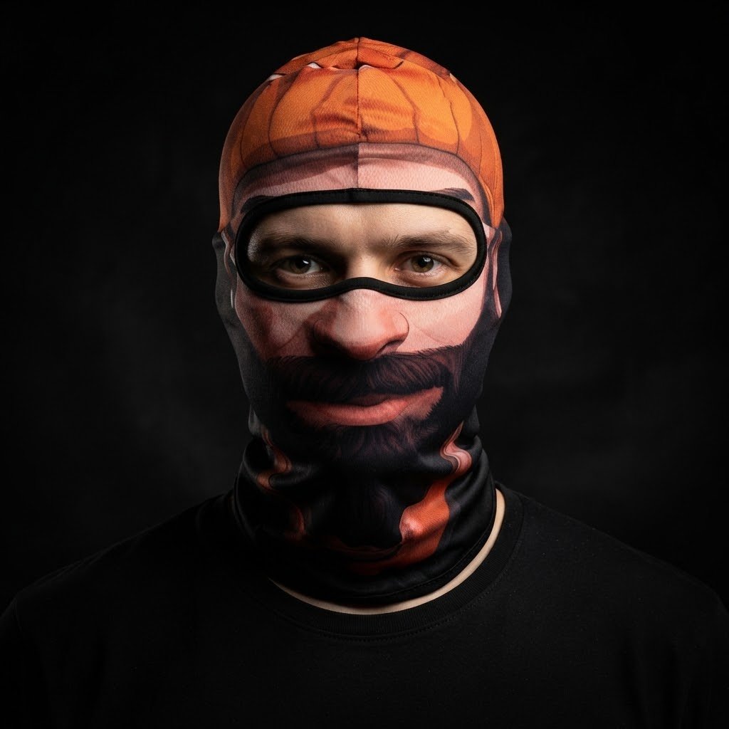 Ember Smoke BG-01 3D printed balaclava worn by a model – front view