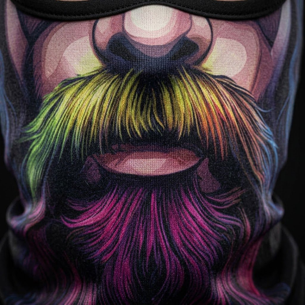 Purple Wizard BG-04 3D printed balaclava – close-up of the printed design