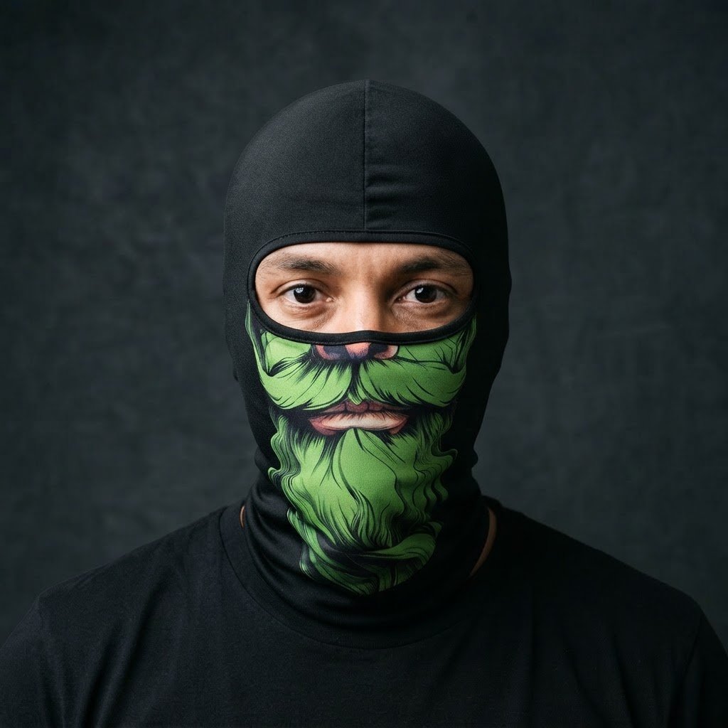 Toxic Green BG-06 3D printed balaclava worn by a model – front view