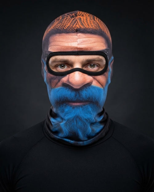 Blue Captain BG-08 3D printed balaclava worn by a model – front view