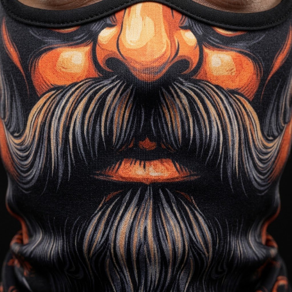 Black Beard Pirate BG-12 3D printed balaclava – close-up of the printed design