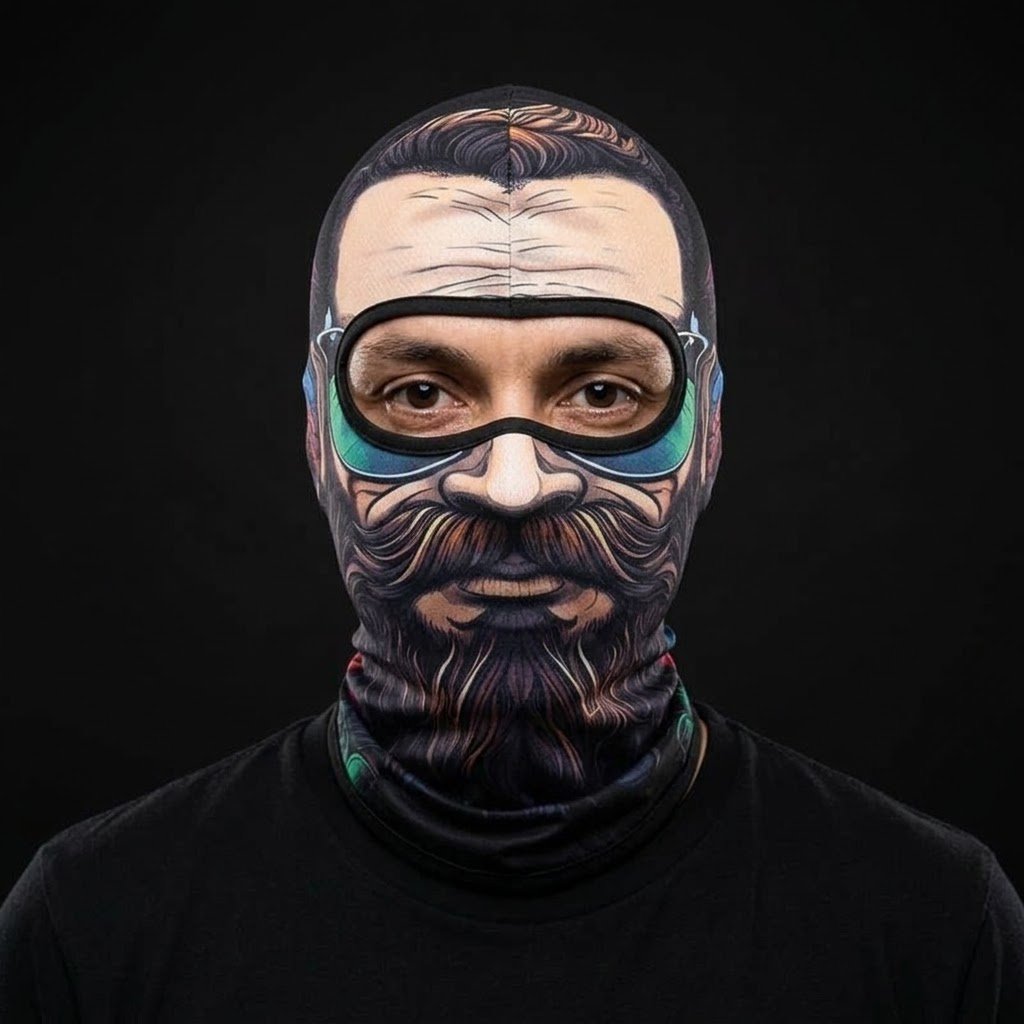 Aviator BG-14 3D printed balaclava worn by a model – front view