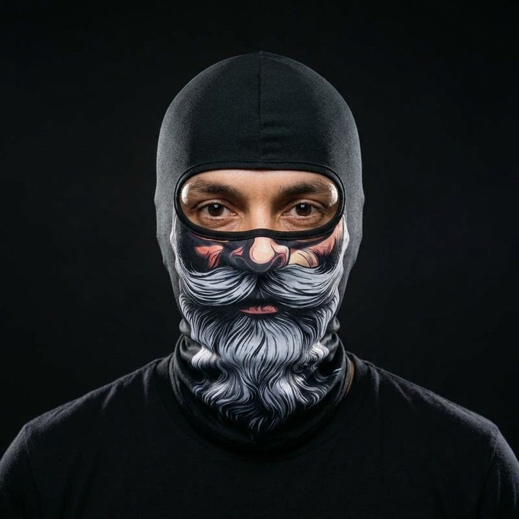 Grey Wizard BG-15 3D printed balaclava worn by a model – front view