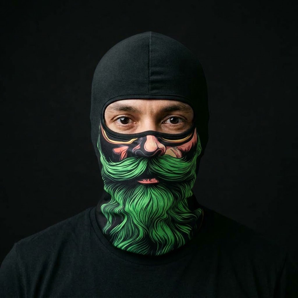 Emerald Beard BG-17 3D printed balaclava worn by a model – front view