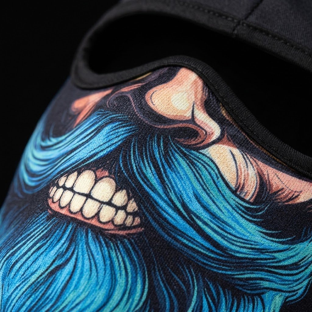 Ice Blue Beard BG-18 3D printed balaclava – close-up of the printed design