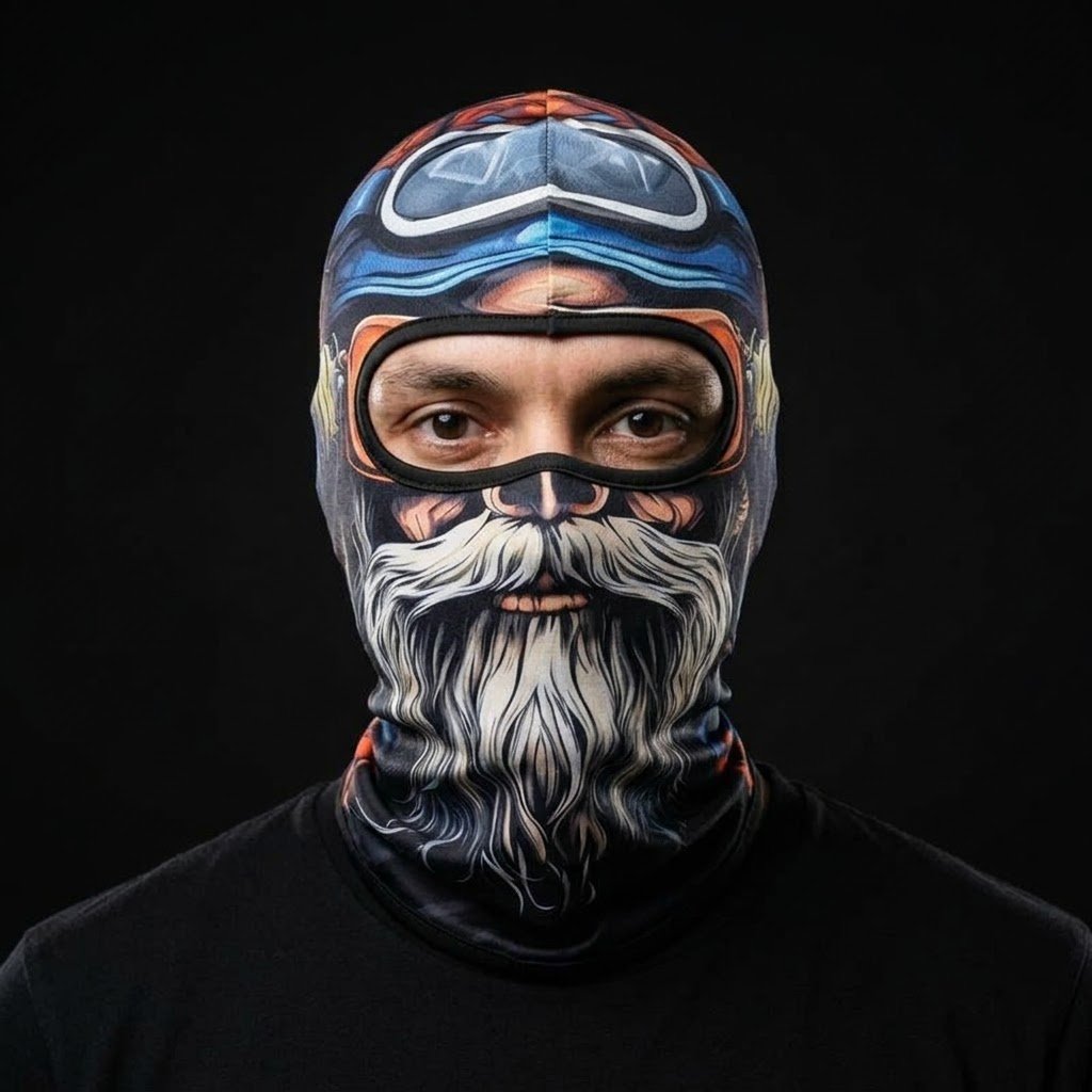 Snow Pilot BG-19 3D printed balaclava worn by a model – front view