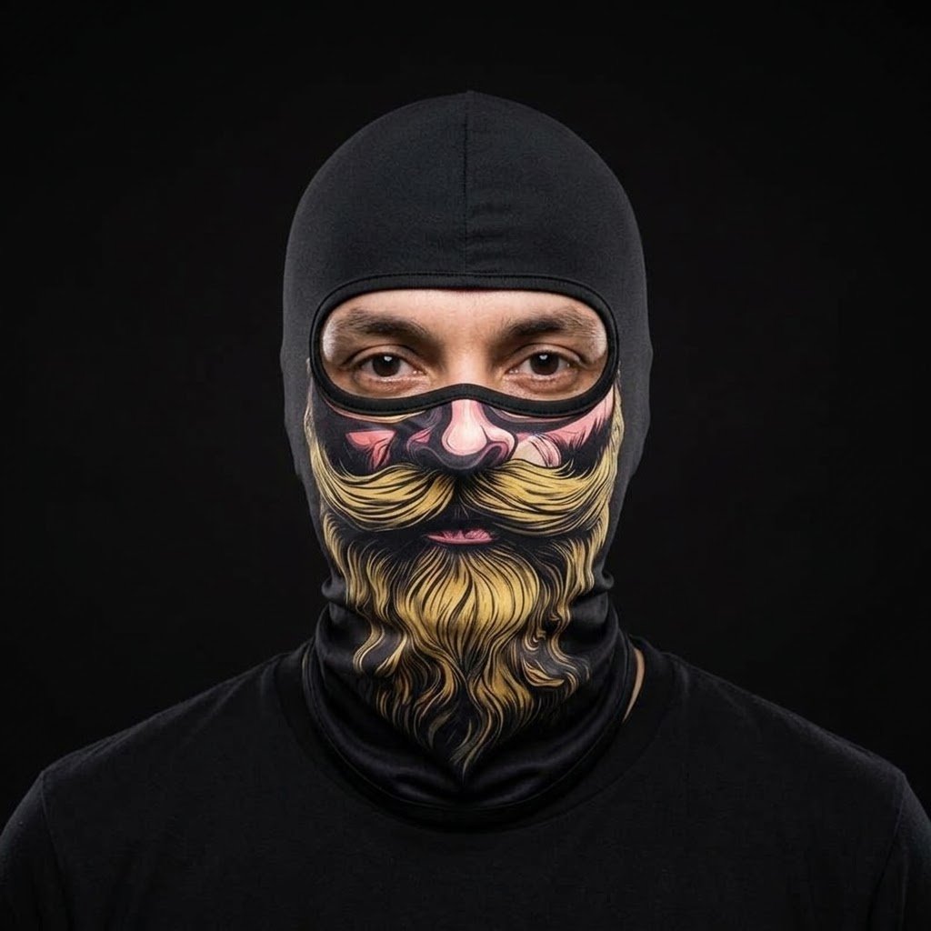 Golden Beard BG-20 3D printed balaclava worn by a model – front view
