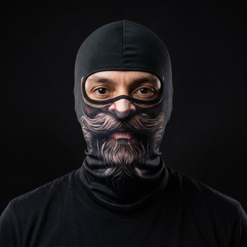 Iron Beard BG-21 3D printed balaclava worn by a model – front view
