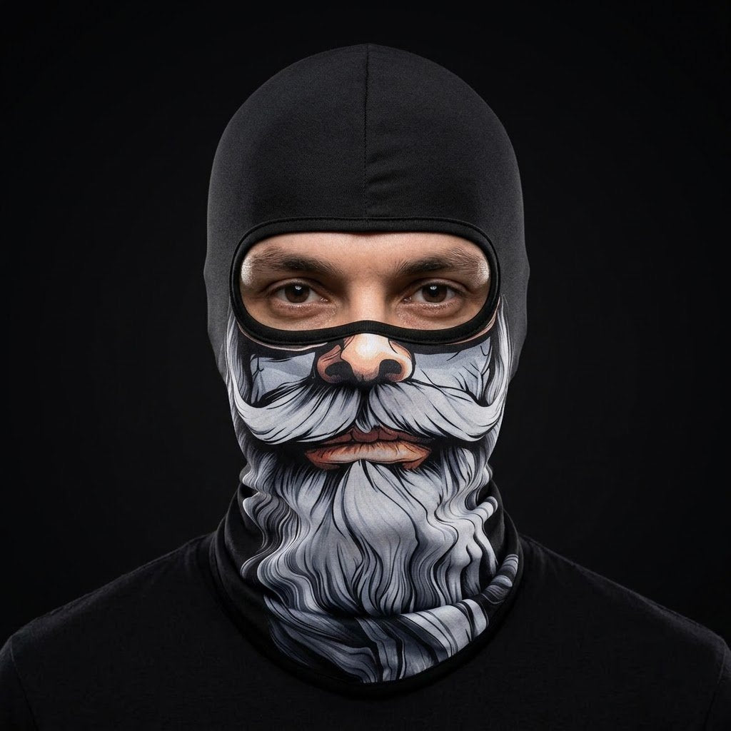 Silver Fox BG-23 3D printed balaclava worn by a model – front view