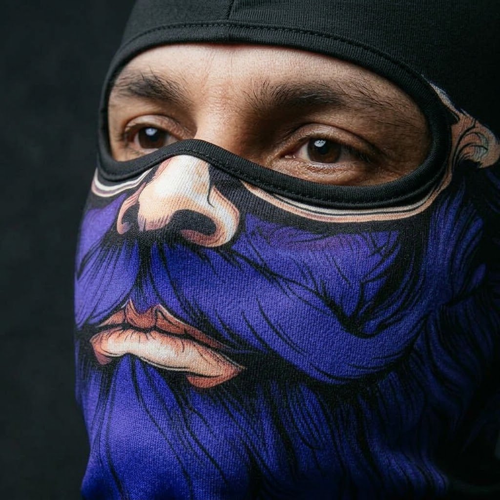 Royal Blue BG-24 3D printed balaclava – close-up of the printed design