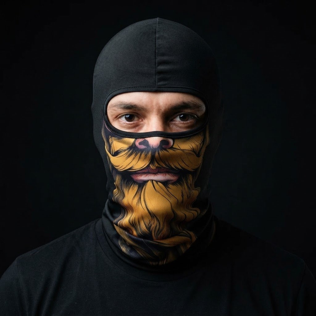 Amber Beard BG-26 3D printed balaclava worn by a model – front view
