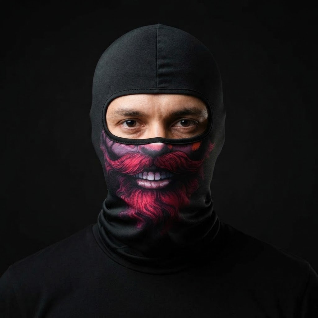 Berry Beard BG-29 3D printed balaclava worn by a model – front view