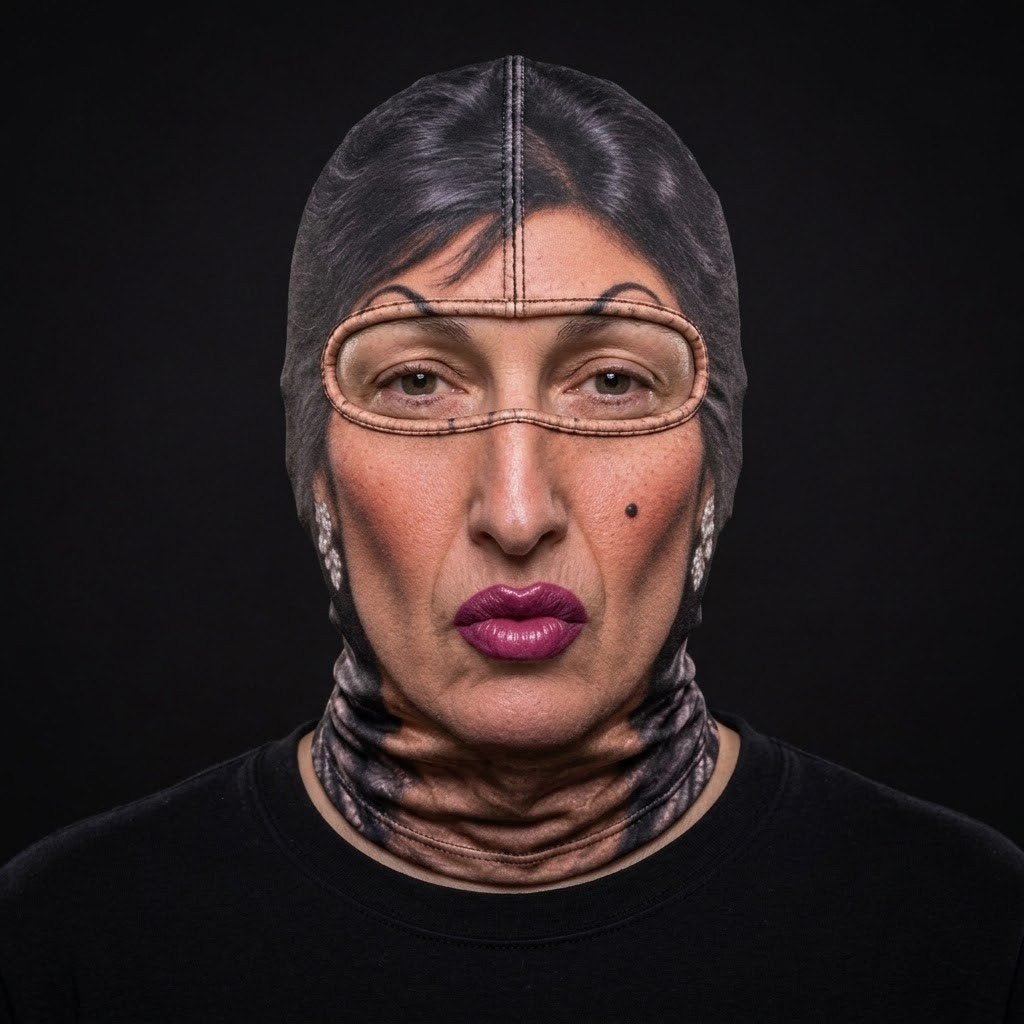 Dark Lady SF-01 3D printed balaclava worn by a model – front view