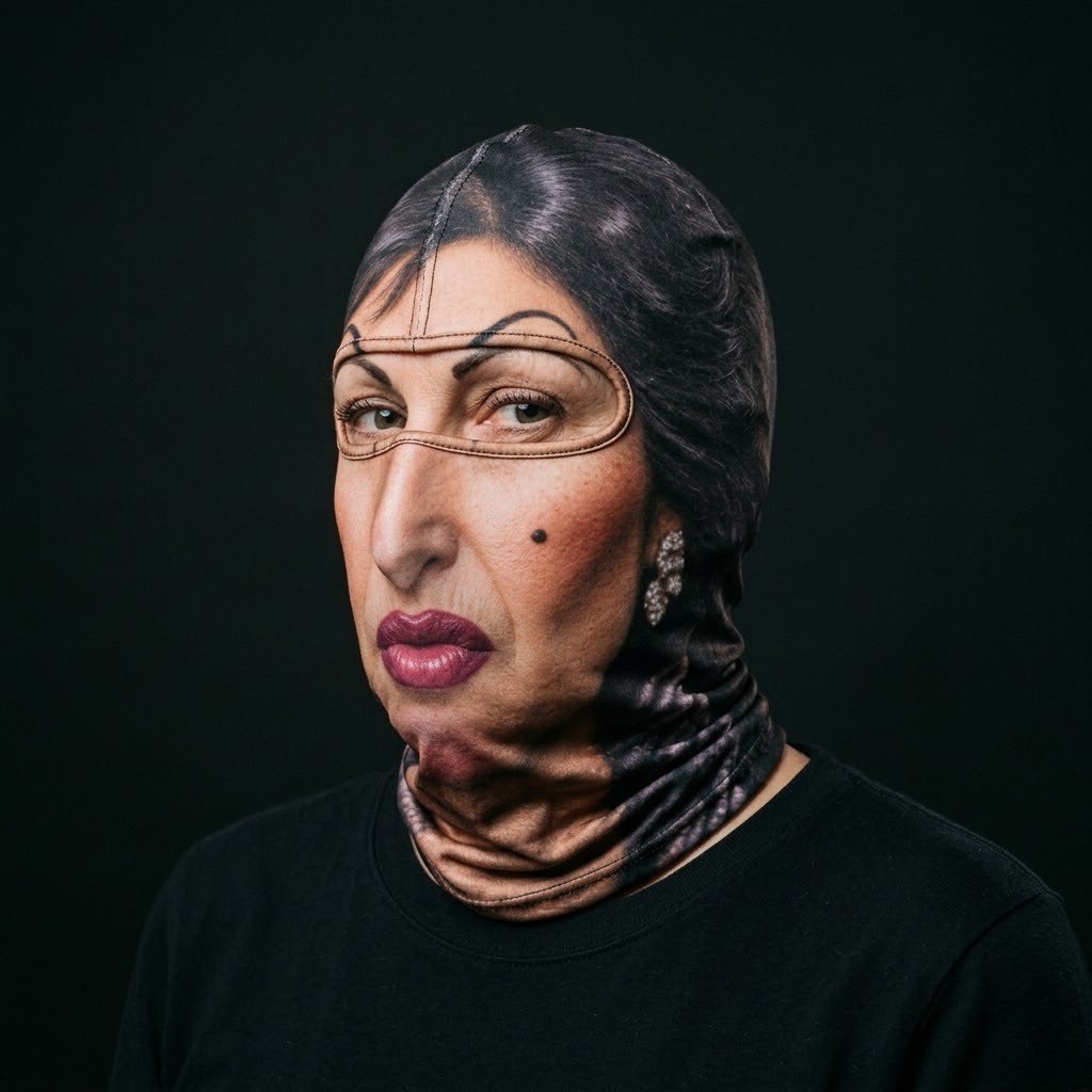 Dark Lady SF-01 3D printed balaclava worn by a model – side view