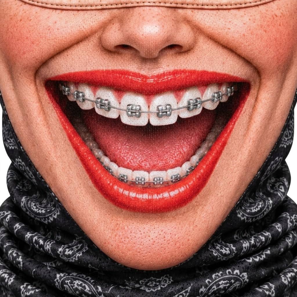 Braces Smile SF-03 3D printed balaclava – close-up of the printed design