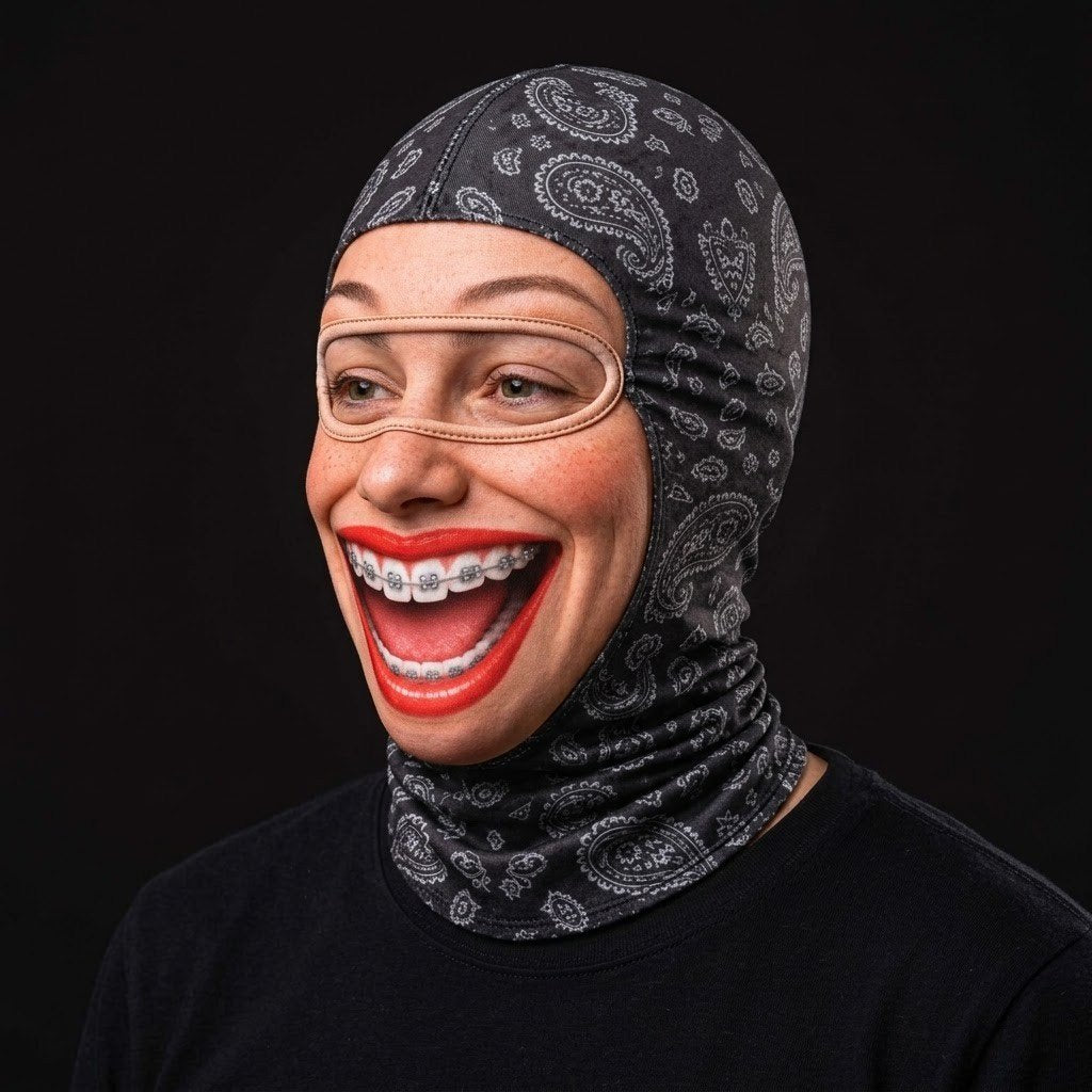 Braces Smile SF-03 3D printed balaclava worn by a model – side view