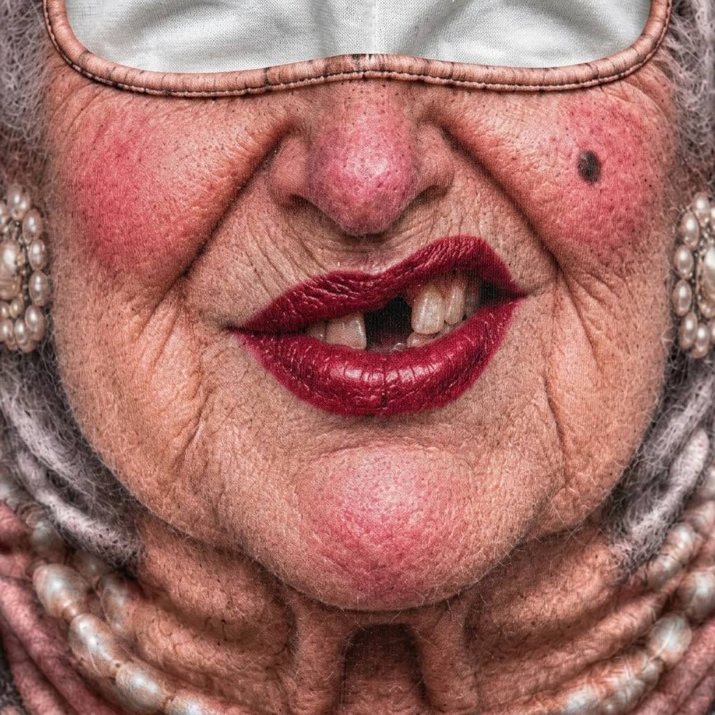 Granny Pearls SF-05 3D printed balaclava – close-up of the printed design