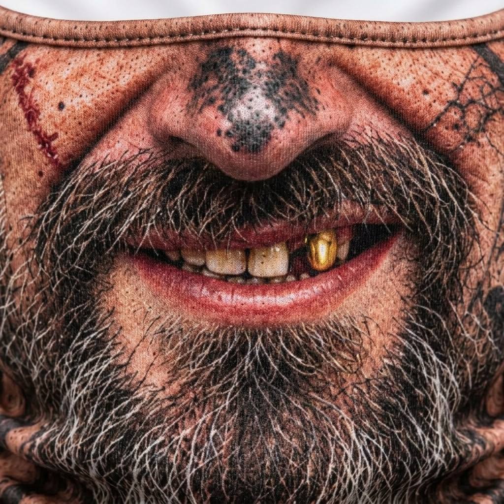 Tattooed Grandpa SF-06 3D printed balaclava – close-up of the printed design