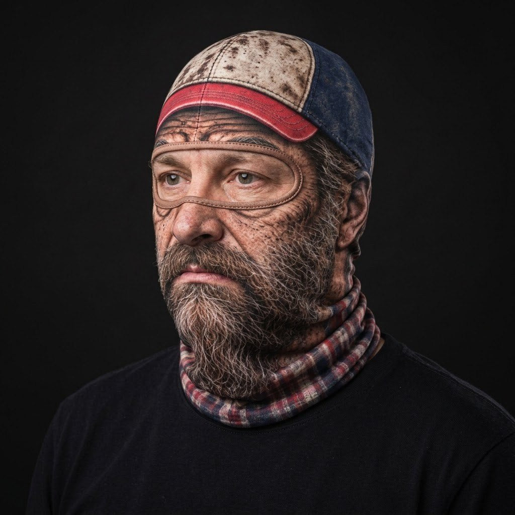 Trucker Cap SF-07 3D printed balaclava worn by a model – side view
