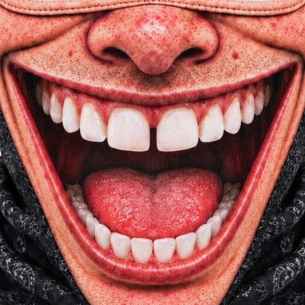 Big Grin SF-12 3D printed balaclava – close-up of the printed design
