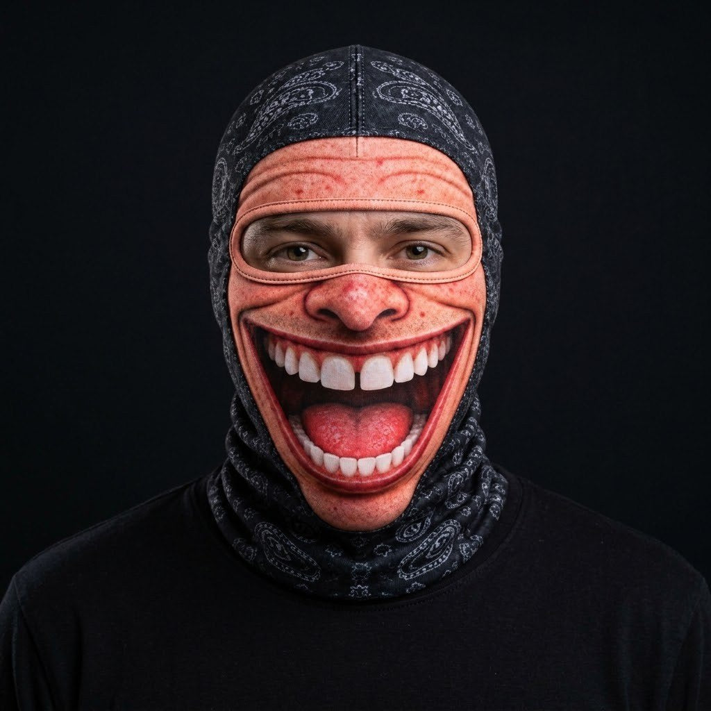 Big Grin SF-12 3D printed balaclava worn by a model – front view