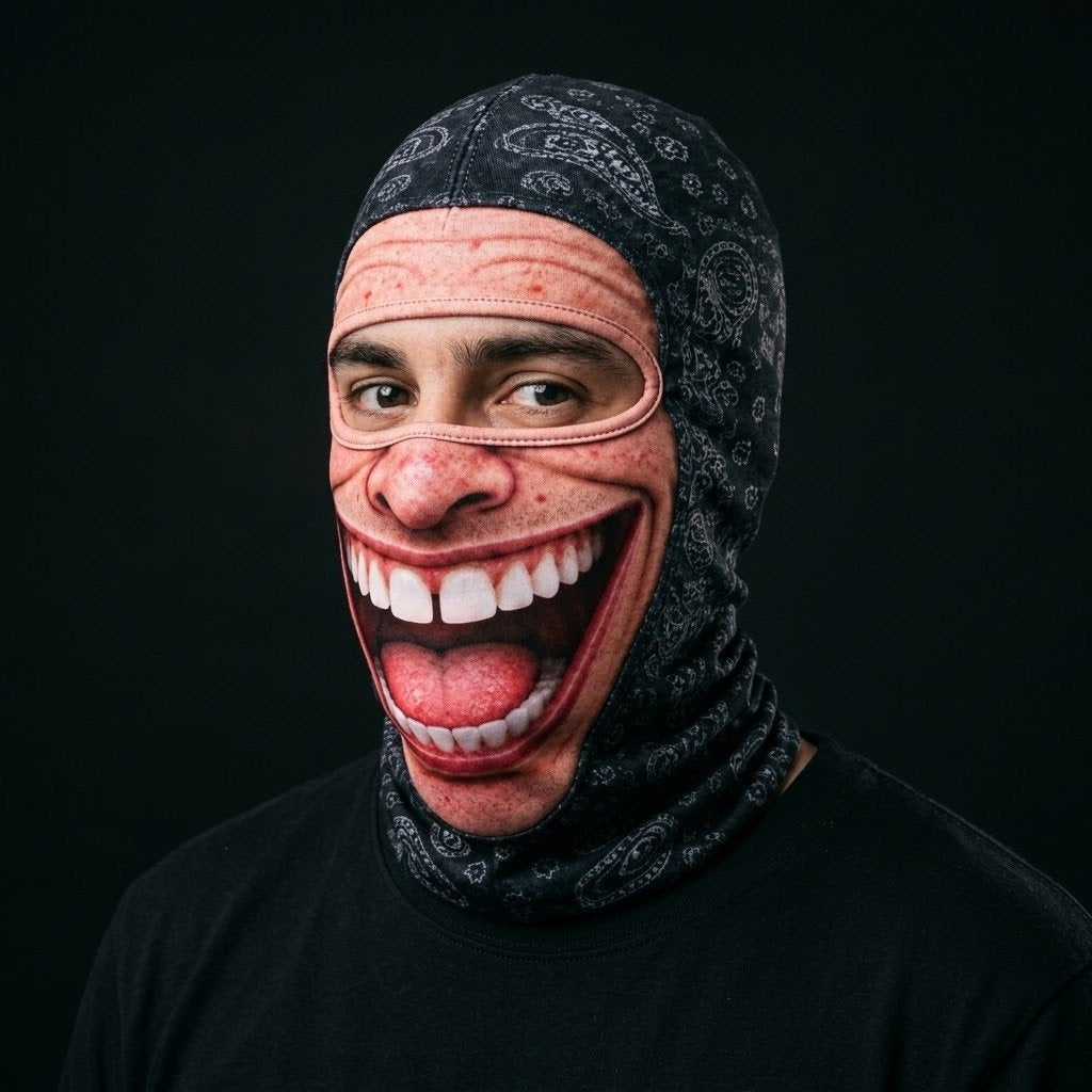 Big Grin SF-12 3D printed balaclava worn by a model – side view