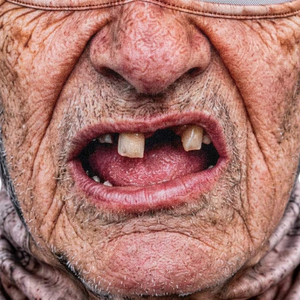 Granny Gap Tooth SF-13 3D printed balaclava – close-up of the printed design