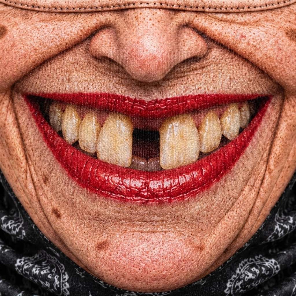 Gap Tooth Smile SF-15 3D printed balaclava – close-up of the printed design