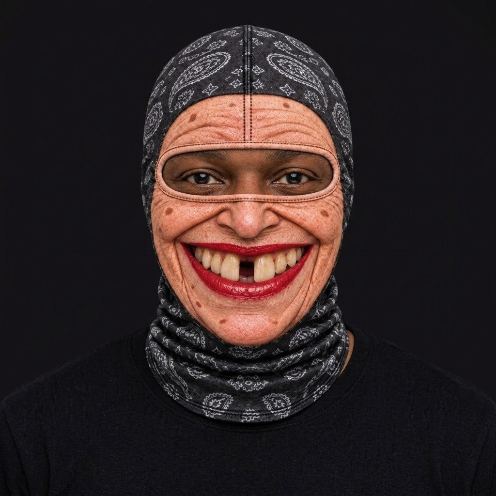 Gap Tooth Smile SF-15 3D printed balaclava worn by a model – front view